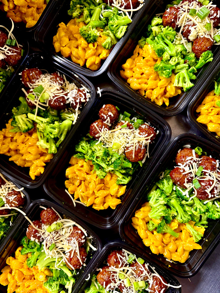 BBQ Meatballs w/Broccoli & Mac | Fit Foodie Meals from Fit Foodie Meals